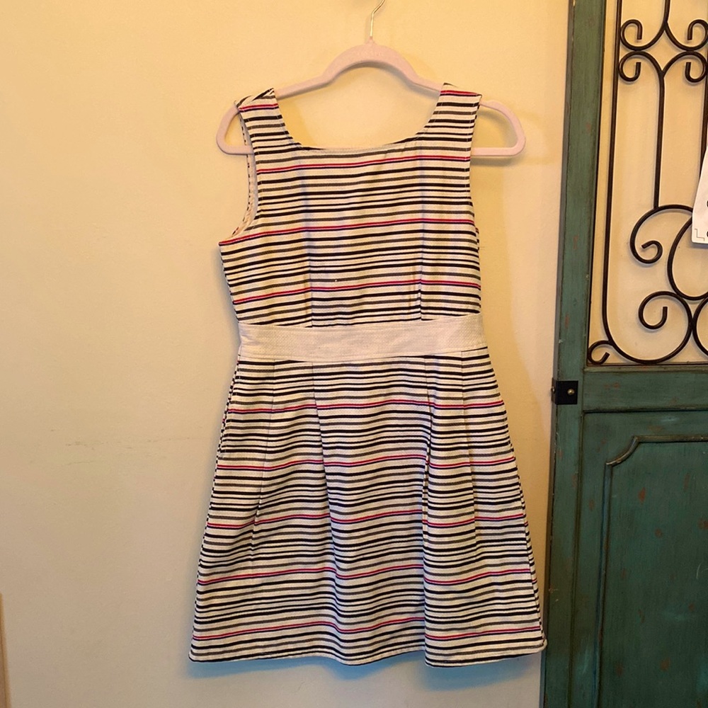 Beautiful black, red and cream striped cotton dress.